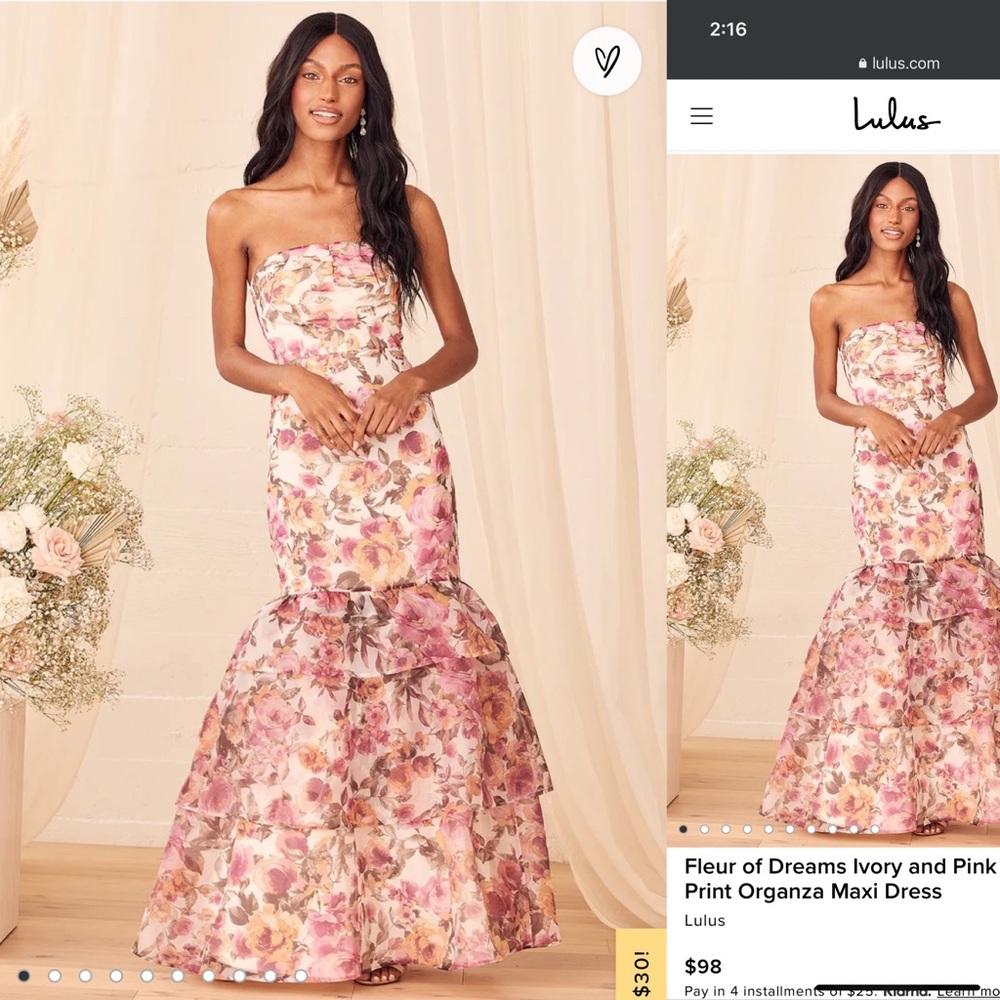 Lulus - strapless floral organza gown